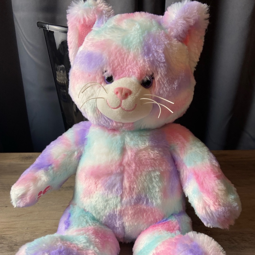 Build A‎ Bear Workshop Plush Pastel Swirl Kitty Cat 16" Aqua Purple Pink White